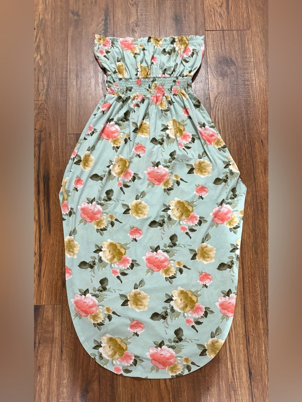 Strapless Floral Casual Dress in Mint Green Size M